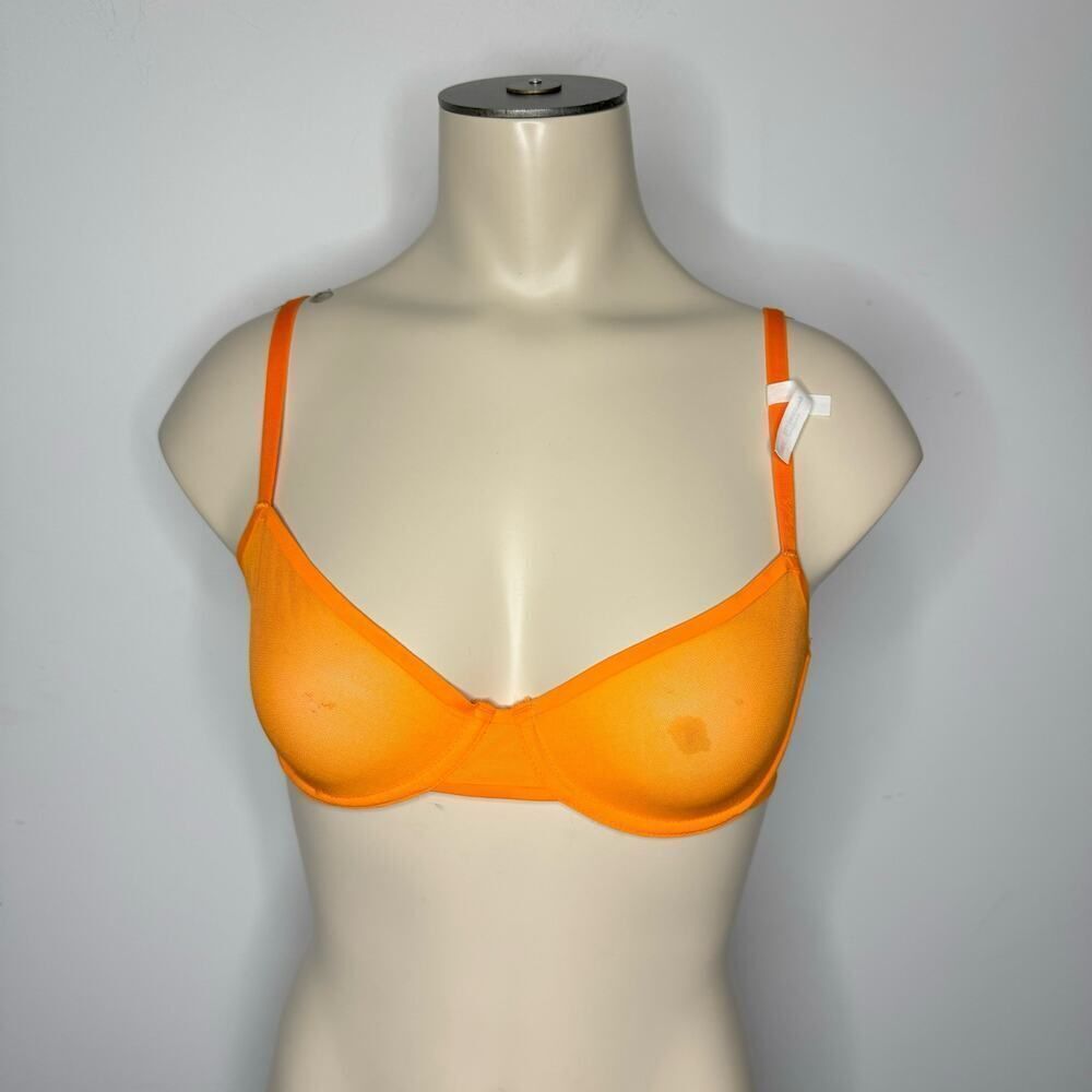 Aerie Size 32D Balconette Unlined Underwire Bra Orange Mesh Adjustable NWT